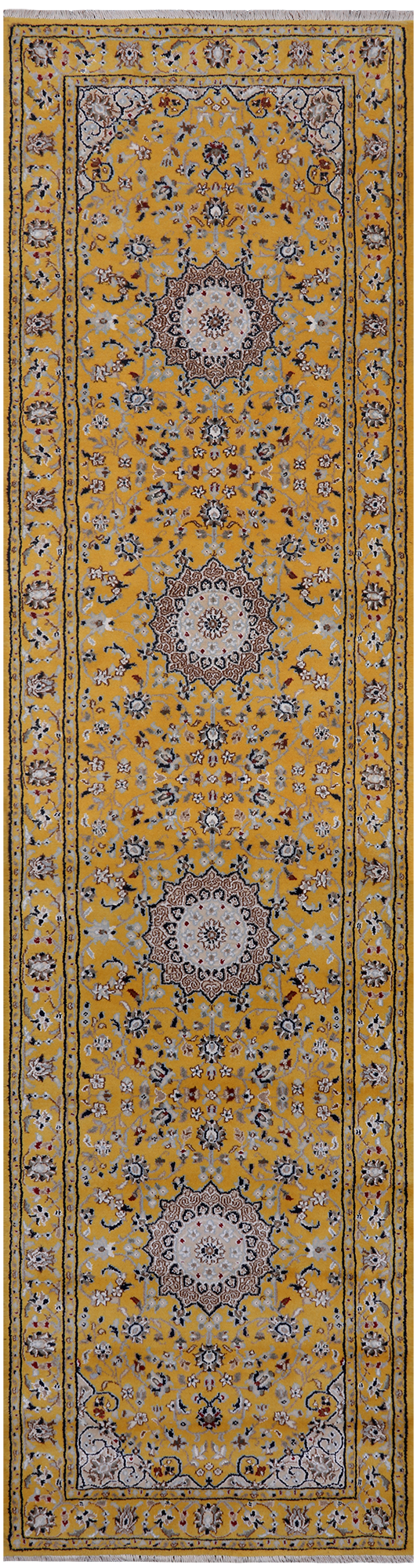 Gold Persian Nain Hand-Knotted Wool & Silk Runner Rug - 2' 8" X 10' 1"