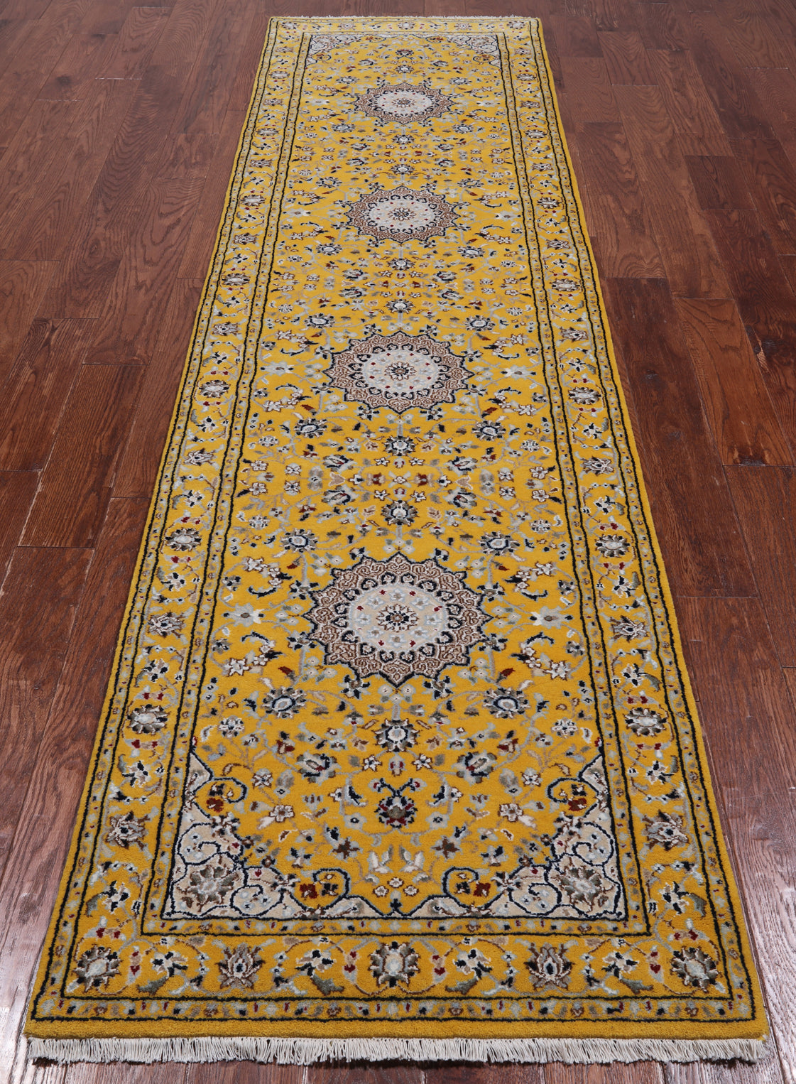 Gold Persian Nain Hand-Knotted Wool & Silk Runner Rug - 2' 8" X 10' 1"