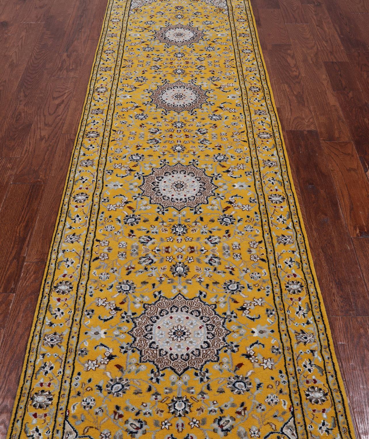 Gold Persian Nain Hand-Knotted Wool & Silk Runner Rug - 2' 8" X 10' 1"