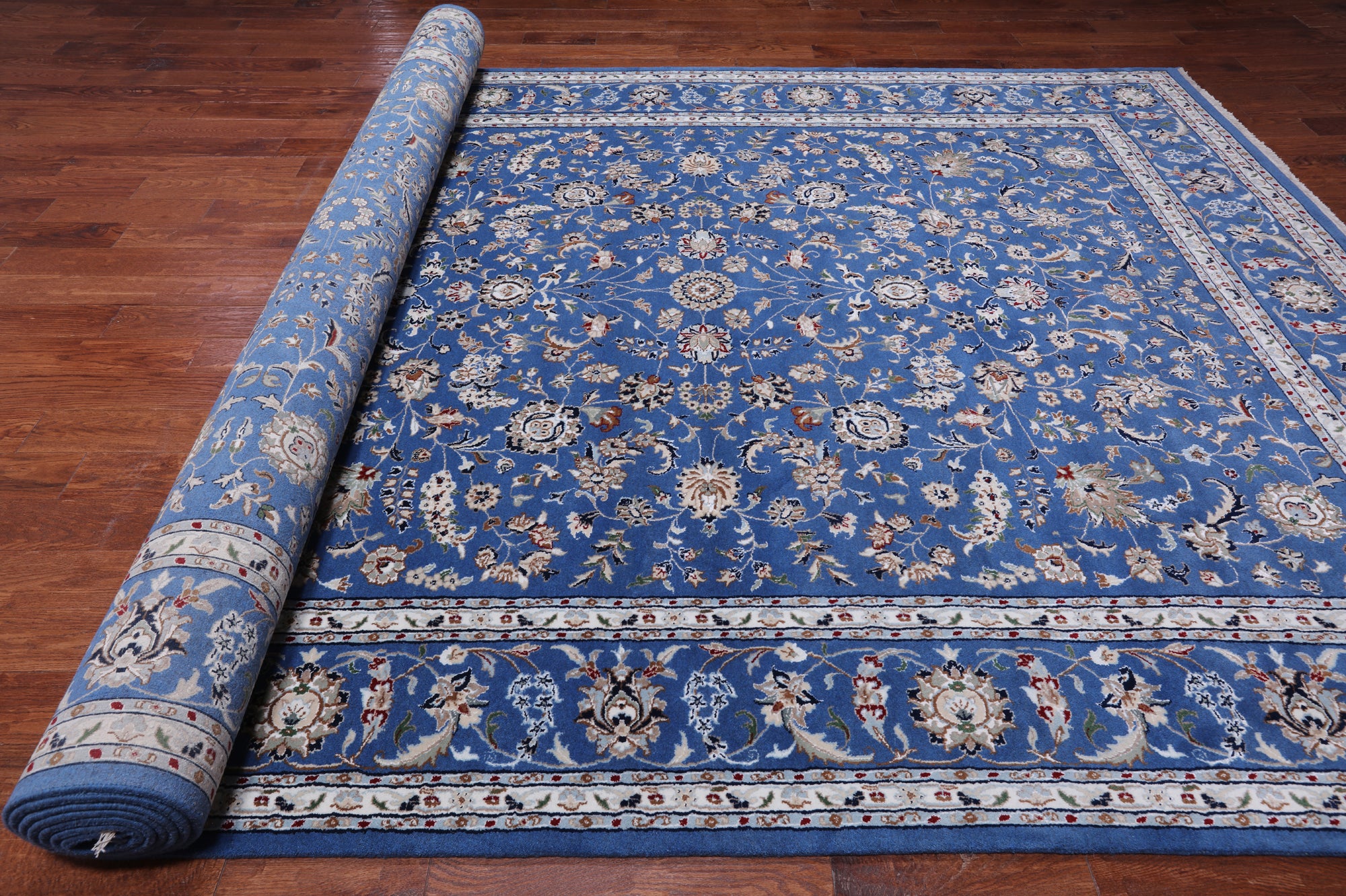 Blue Persian Nain Hand Knotted Wool & Silk Rug - 9' 0" X 19' 1"