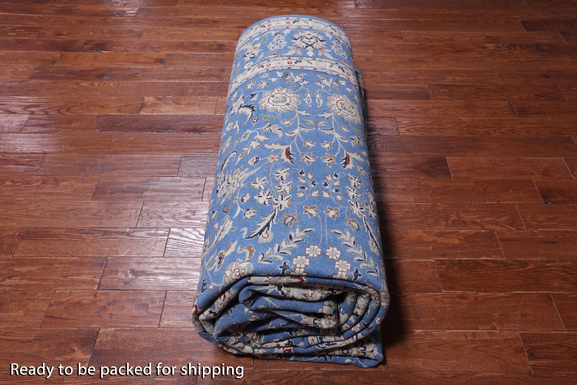 Blue Persian Nain Hand Knotted Wool & Silk Rug - 9' 0" X 19' 1"