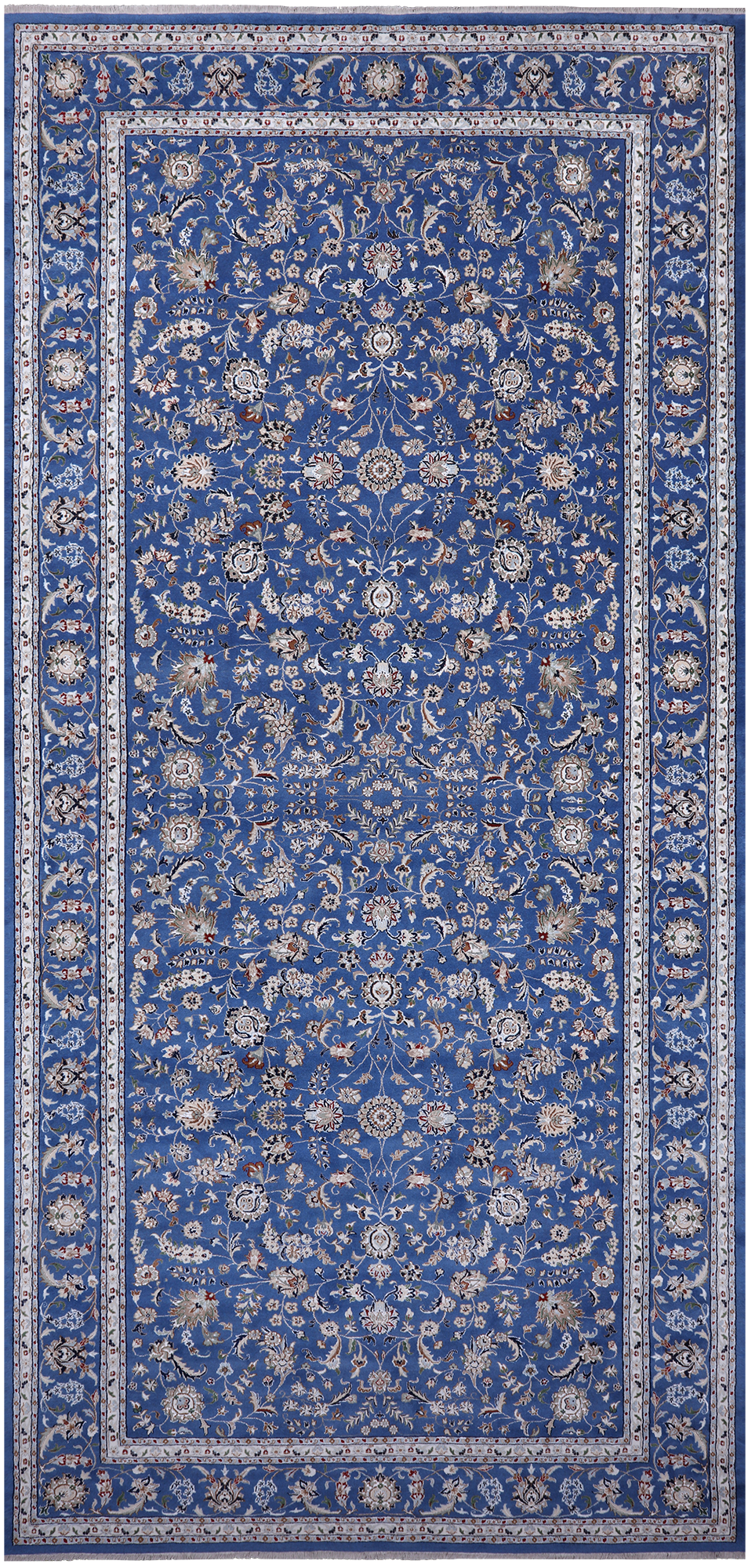 Blue Persian Nain Hand Knotted Wool & Silk Rug - 9' 0" X 19' 1"