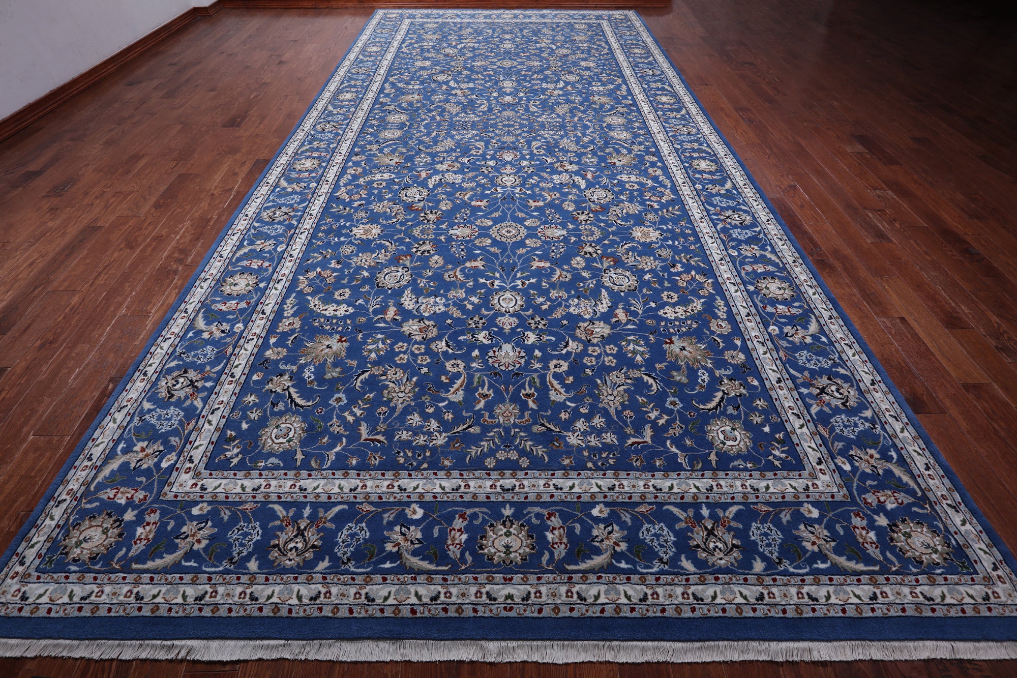 Blue Persian Nain Hand Knotted Wool & Silk Rug - 9' 0" X 19' 1"