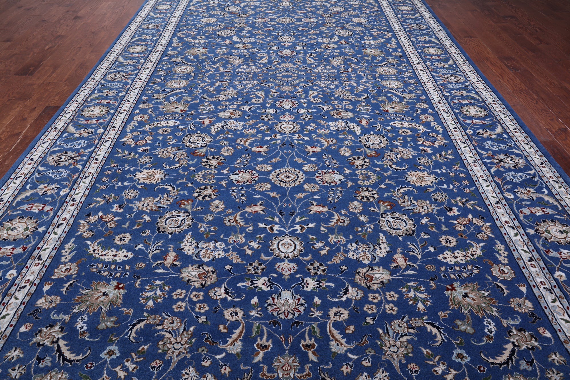 Blue Persian Nain Hand Knotted Wool & Silk Rug - 9' 0" X 19' 1"