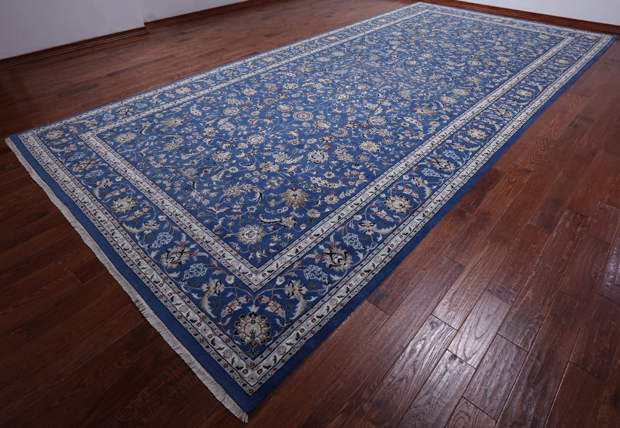 Blue Persian Nain Hand Knotted Wool & Silk Rug - 9' 0" X 19' 1"