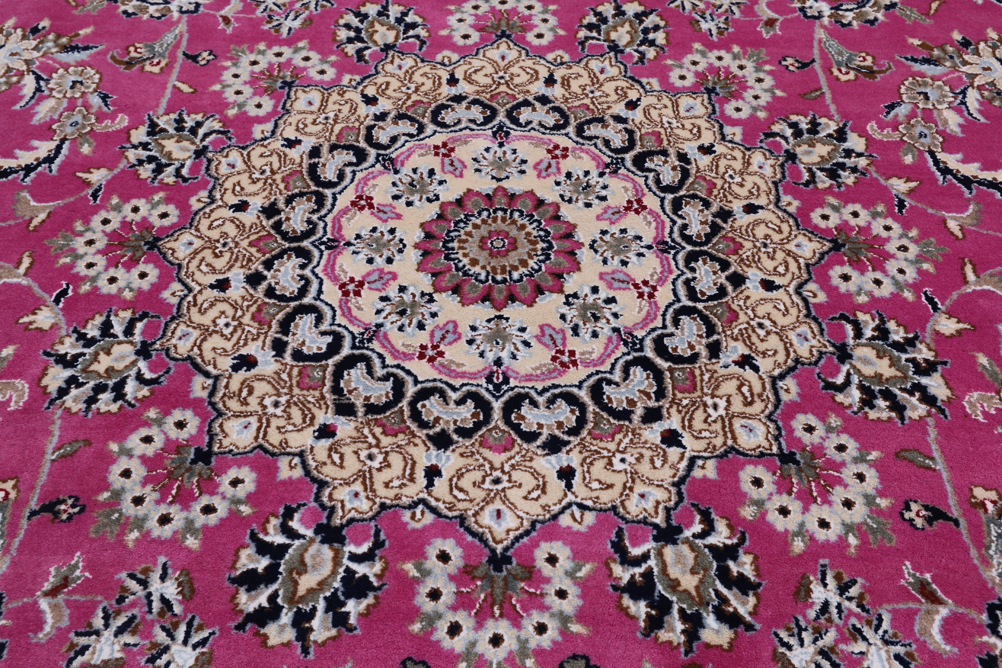 Pink Square Persian Nain Hand-Knotted Wool & Silk Rug - 8' 1" X 8' 1"