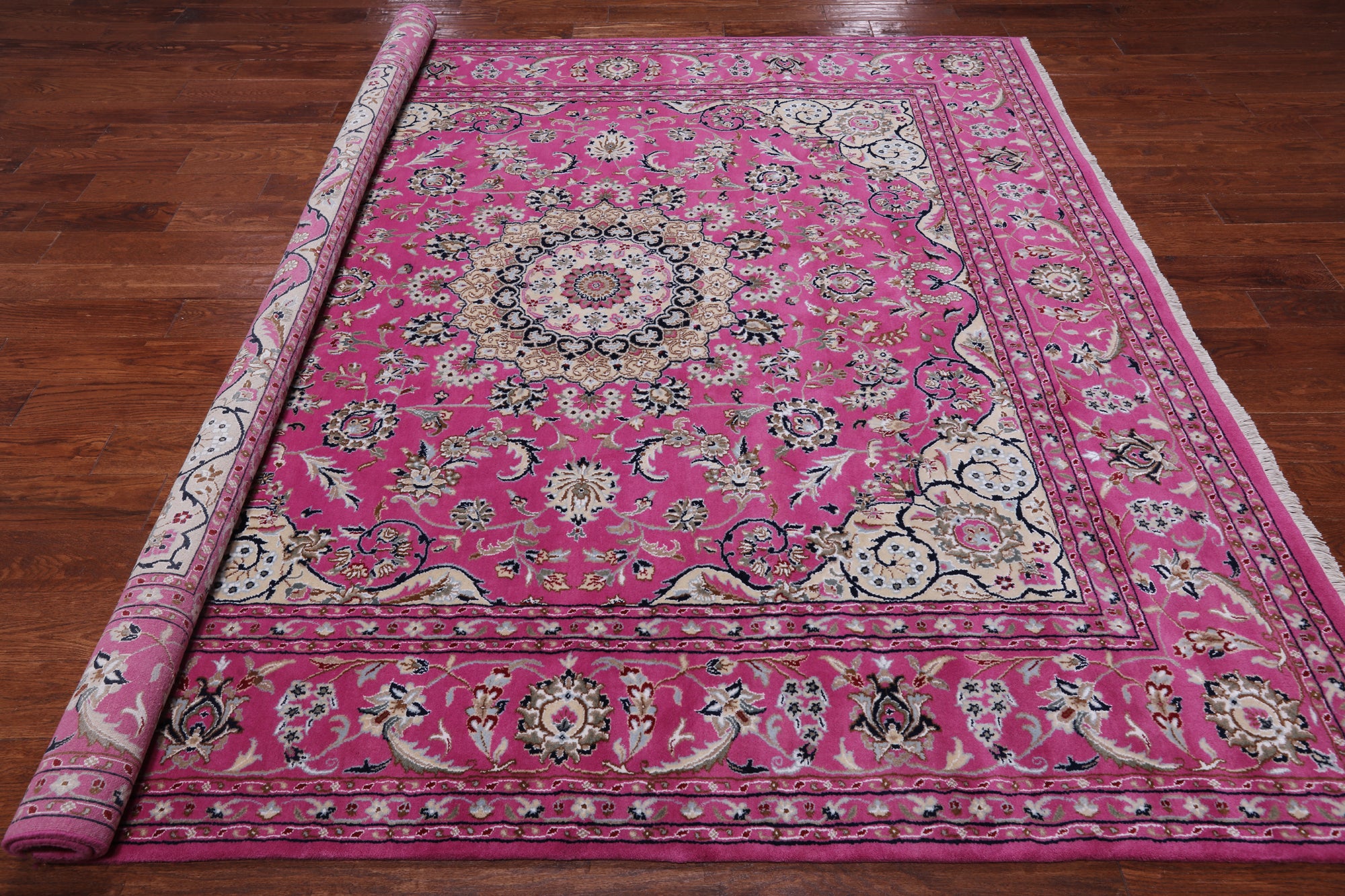 Pink Square Persian Nain Hand-Knotted Wool & Silk Rug - 8' 1" X 8' 1"