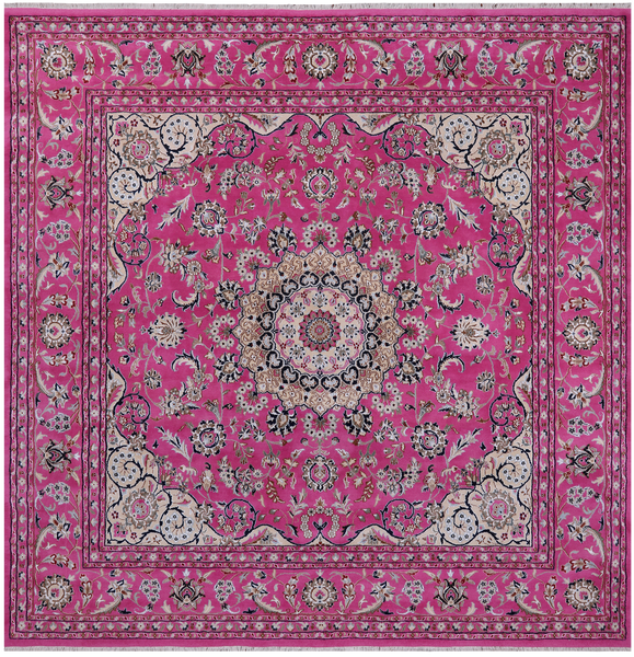 Pink Square Persian Nain Hand-Knotted Wool & Silk Rug - 8' 1" X 8' 1"