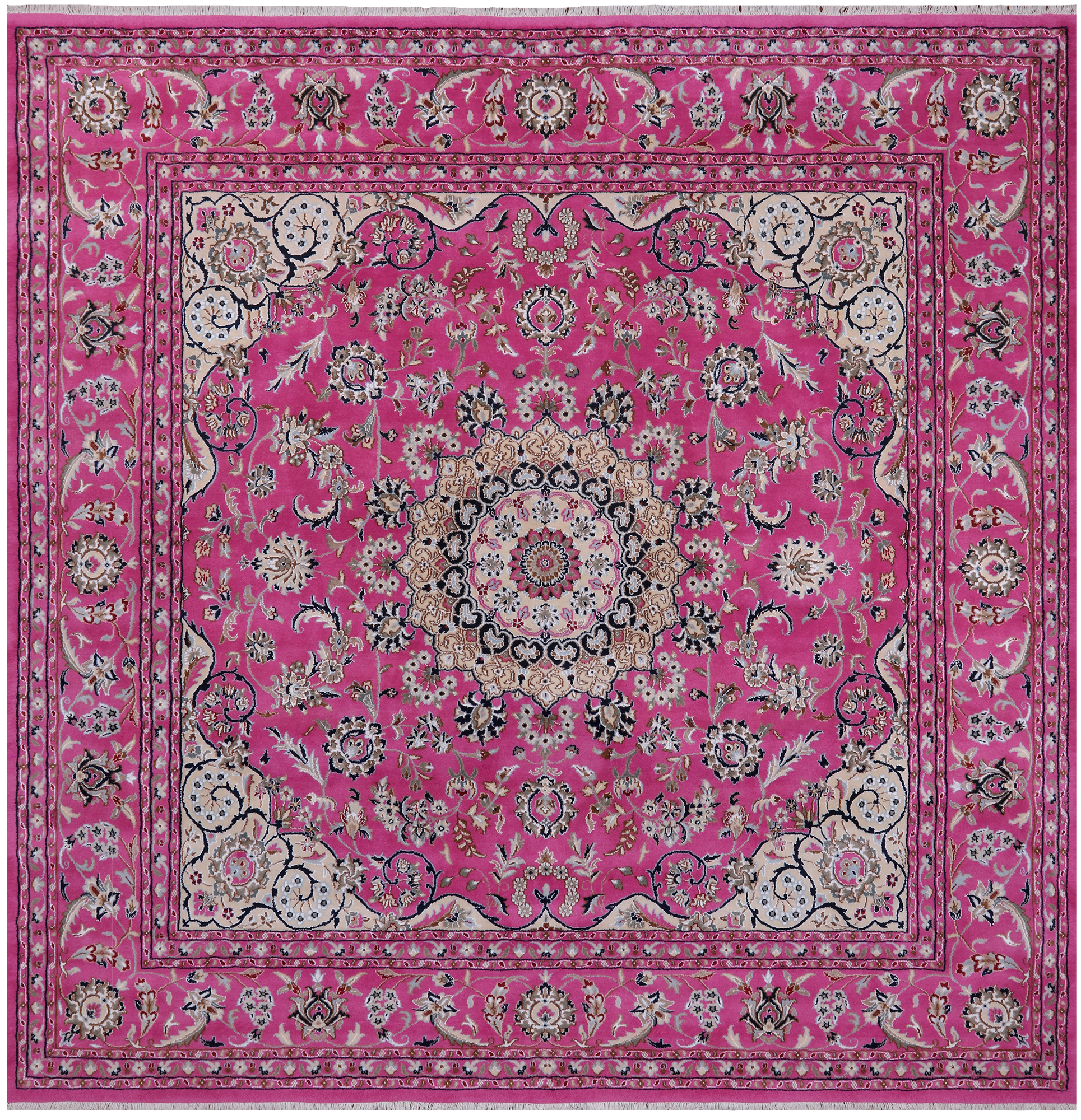 Pink Square Persian Nain Hand-Knotted Wool & Silk Rug - 8' 1" X 8' 1"