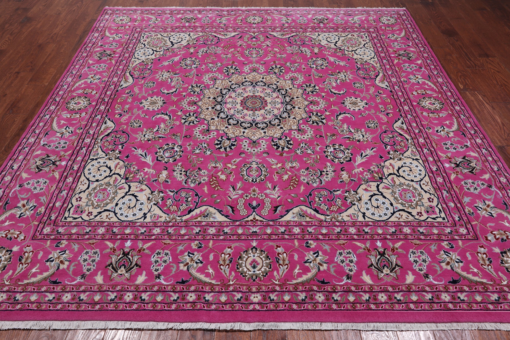 Pink Square Persian Nain Hand-Knotted Wool & Silk Rug - 8' 1" X 8' 1"