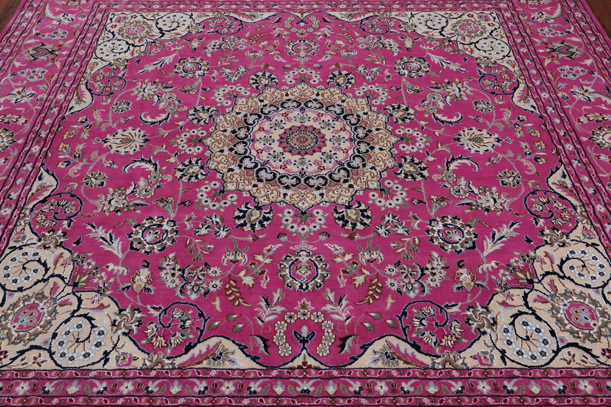 Pink Square Persian Nain Hand-Knotted Wool & Silk Rug - 8' 1" X 8' 1"
