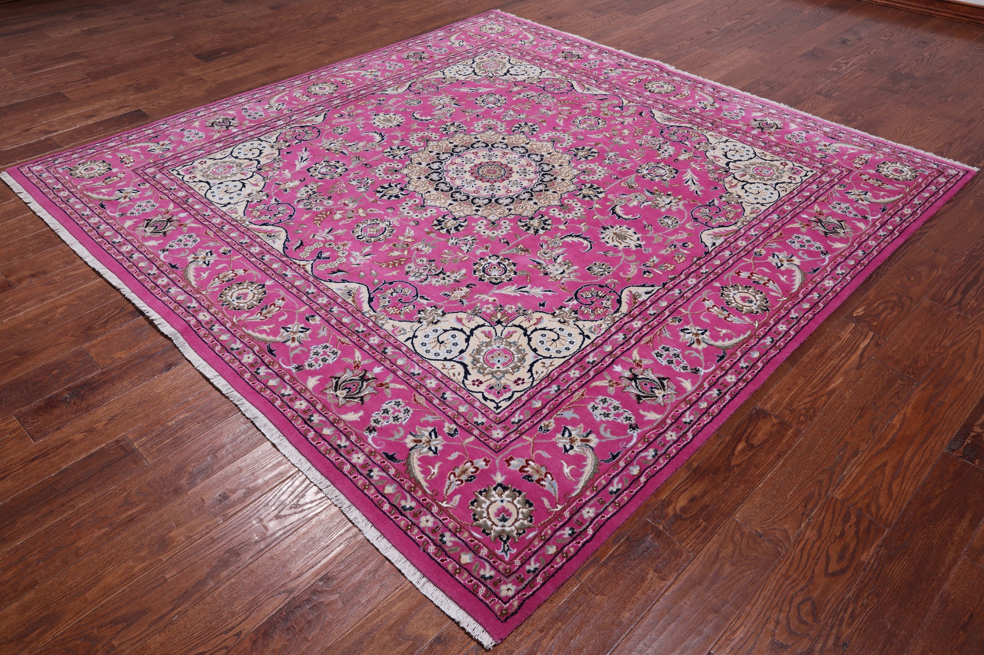 Pink Square Persian Nain Hand-Knotted Wool & Silk Rug - 8' 1" X 8' 1"