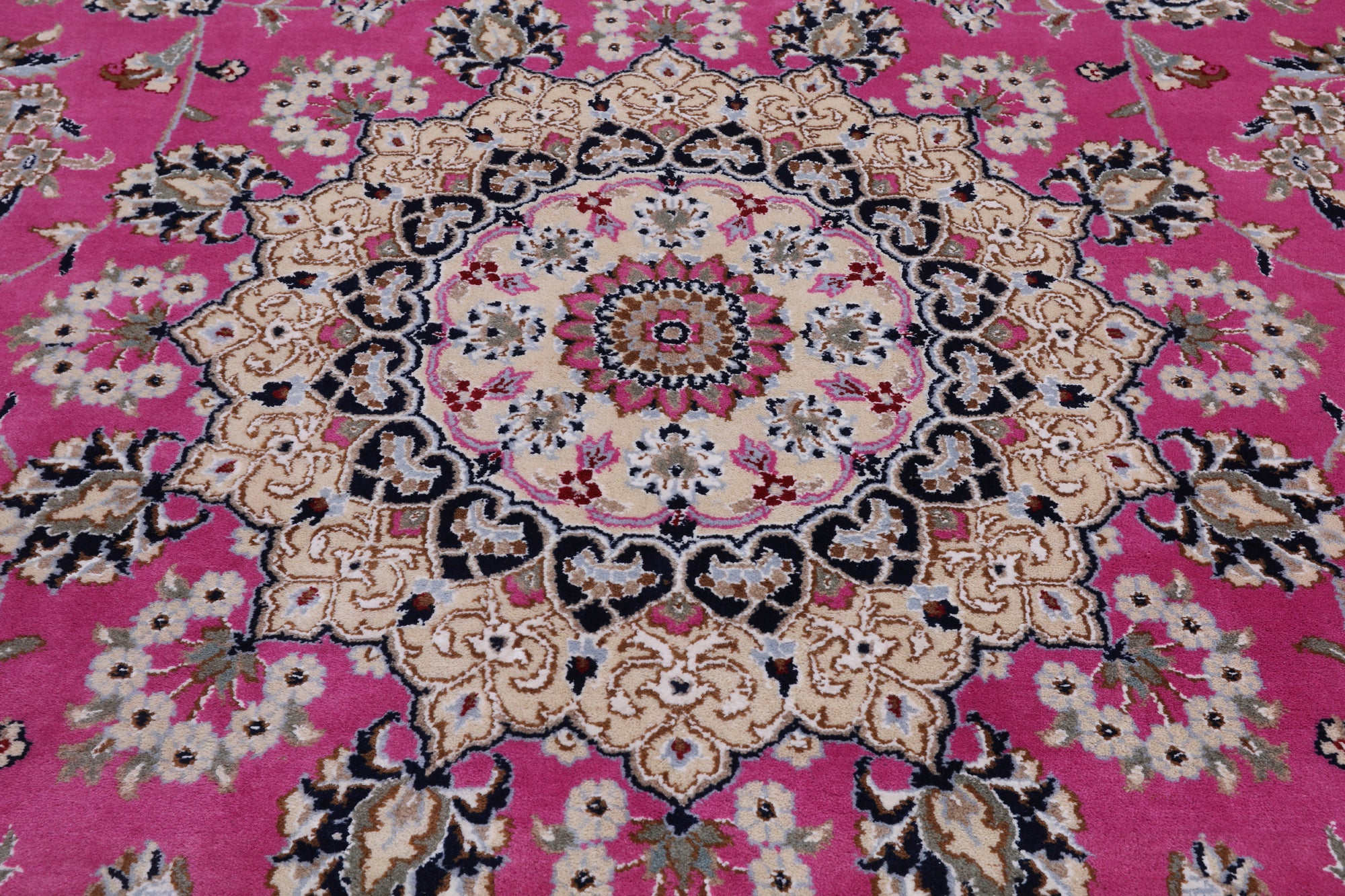 Pink Square Persian Nain Handmade Wool & Silk Rug - 9' 0" X 9' 0"