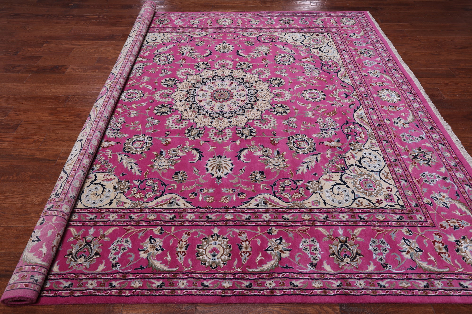 Pink Square Persian Nain Handmade Wool & Silk Rug - 9' 0" X 9' 0"