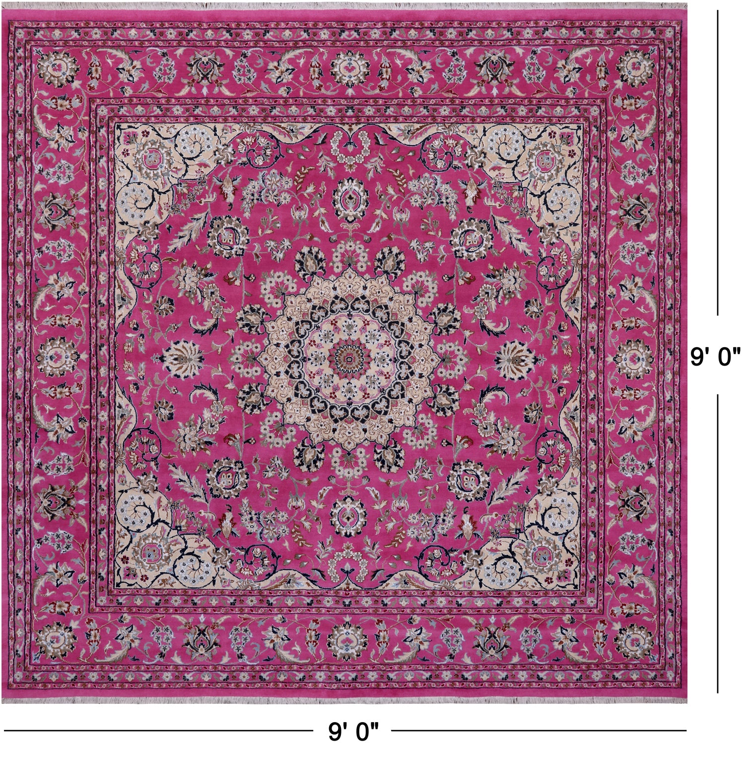 Pink Square Persian Nain Handmade Wool & Silk Rug - 9' 0" X 9' 0"