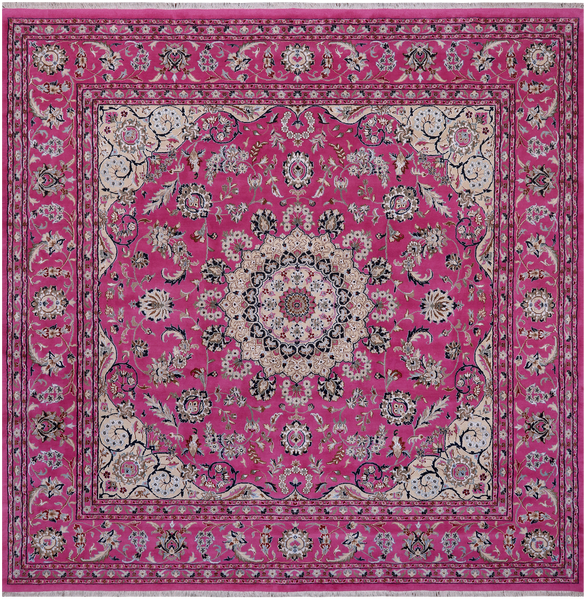 Pink Square Persian Nain Handmade Wool & Silk Rug - 9' 0" X 9' 0"