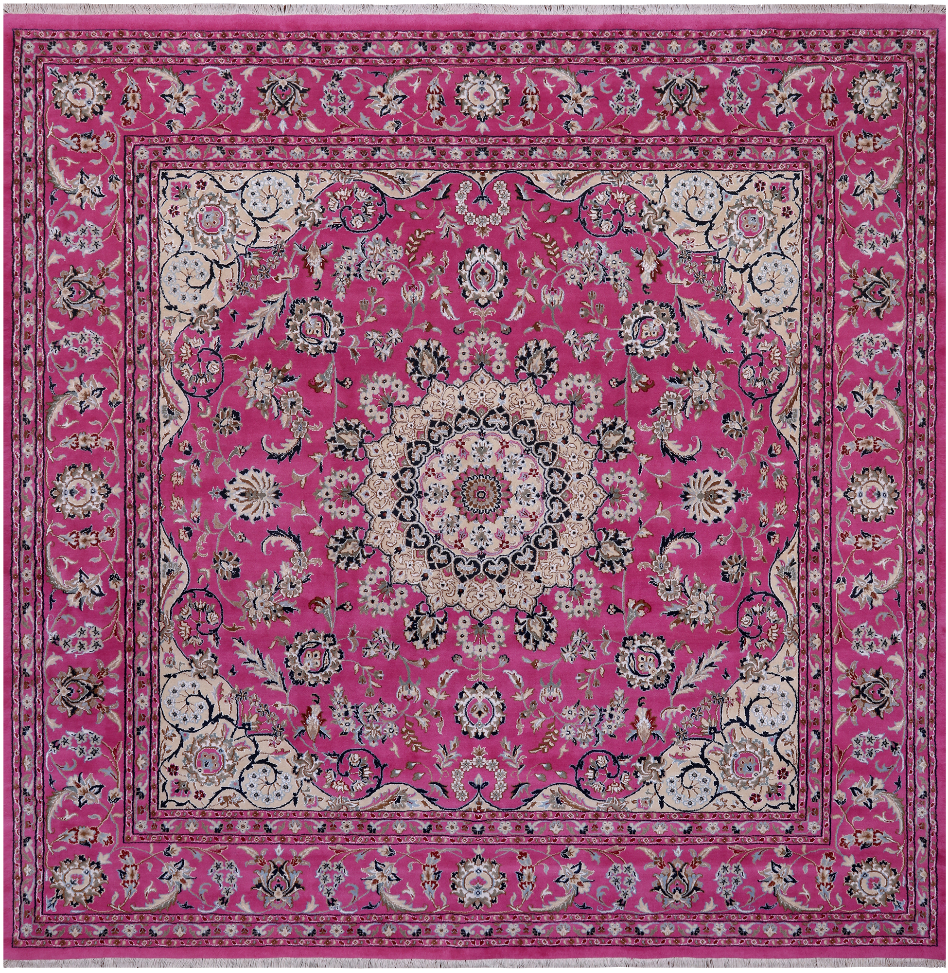Pink Square Persian Nain Handmade Wool & Silk Rug - 9' 0" X 9' 0"