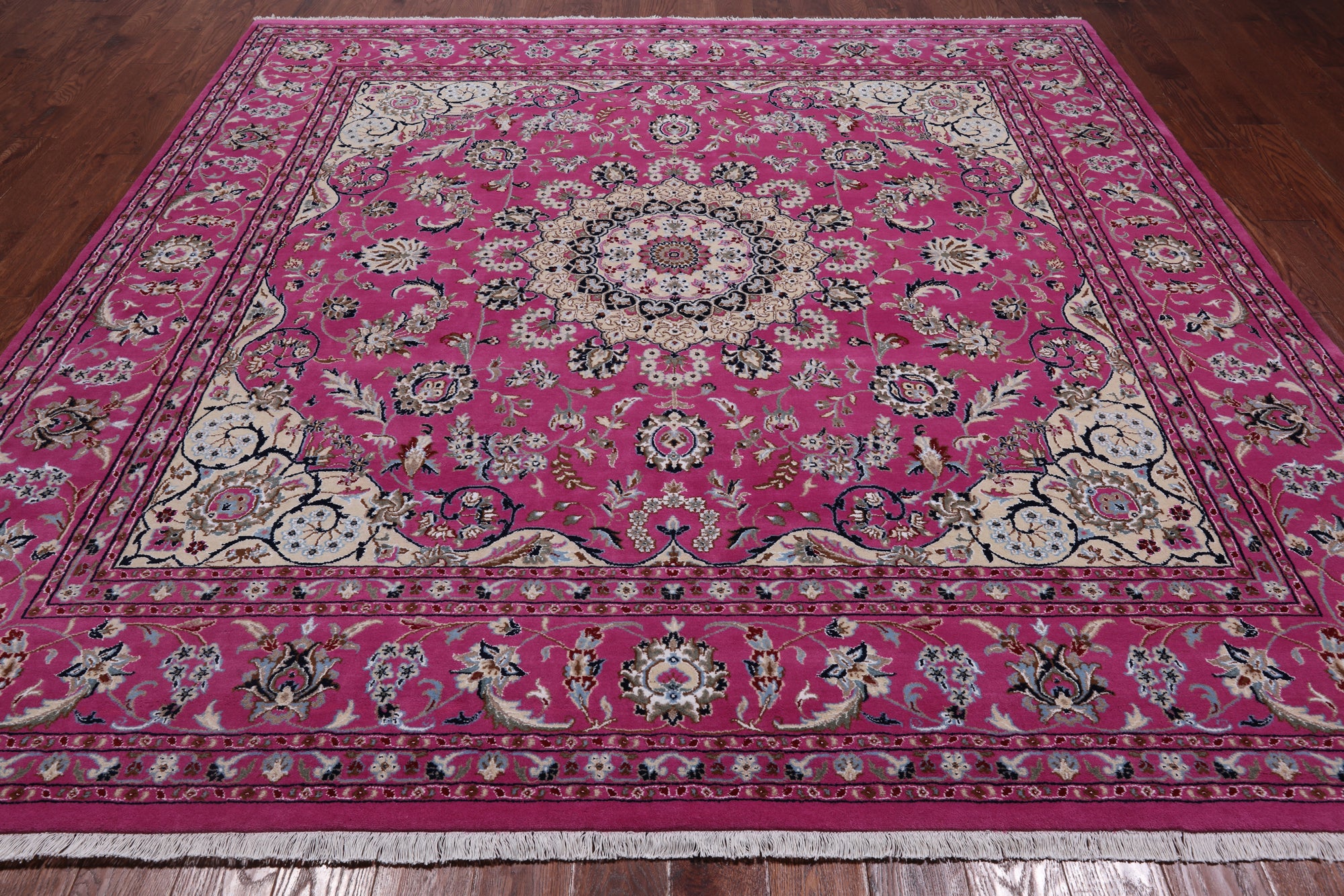 Pink Square Persian Nain Handmade Wool & Silk Rug - 9' 0" X 9' 0"