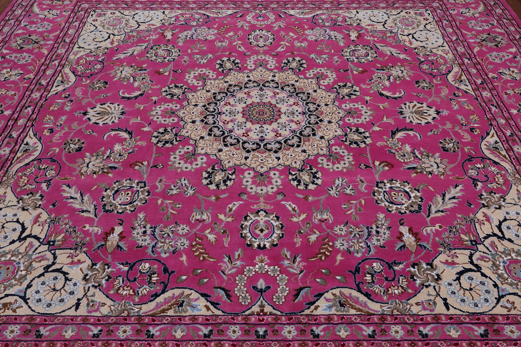 Pink Square Persian Nain Handmade Wool & Silk Rug - 9' 0" X 9' 0"