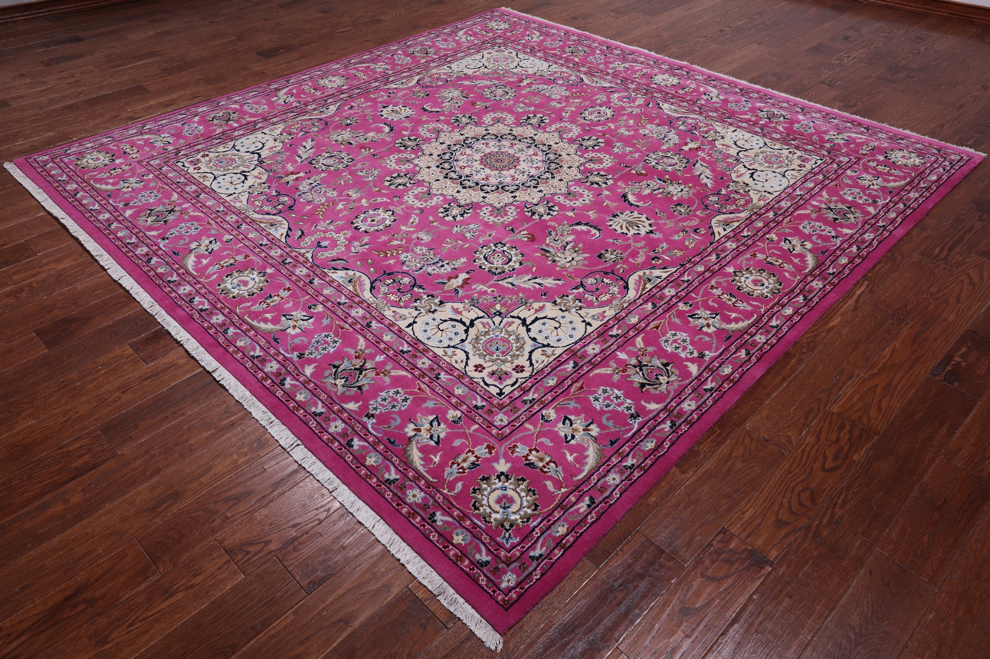 Pink Square Persian Nain Handmade Wool & Silk Rug - 9' 0" X 9' 0"