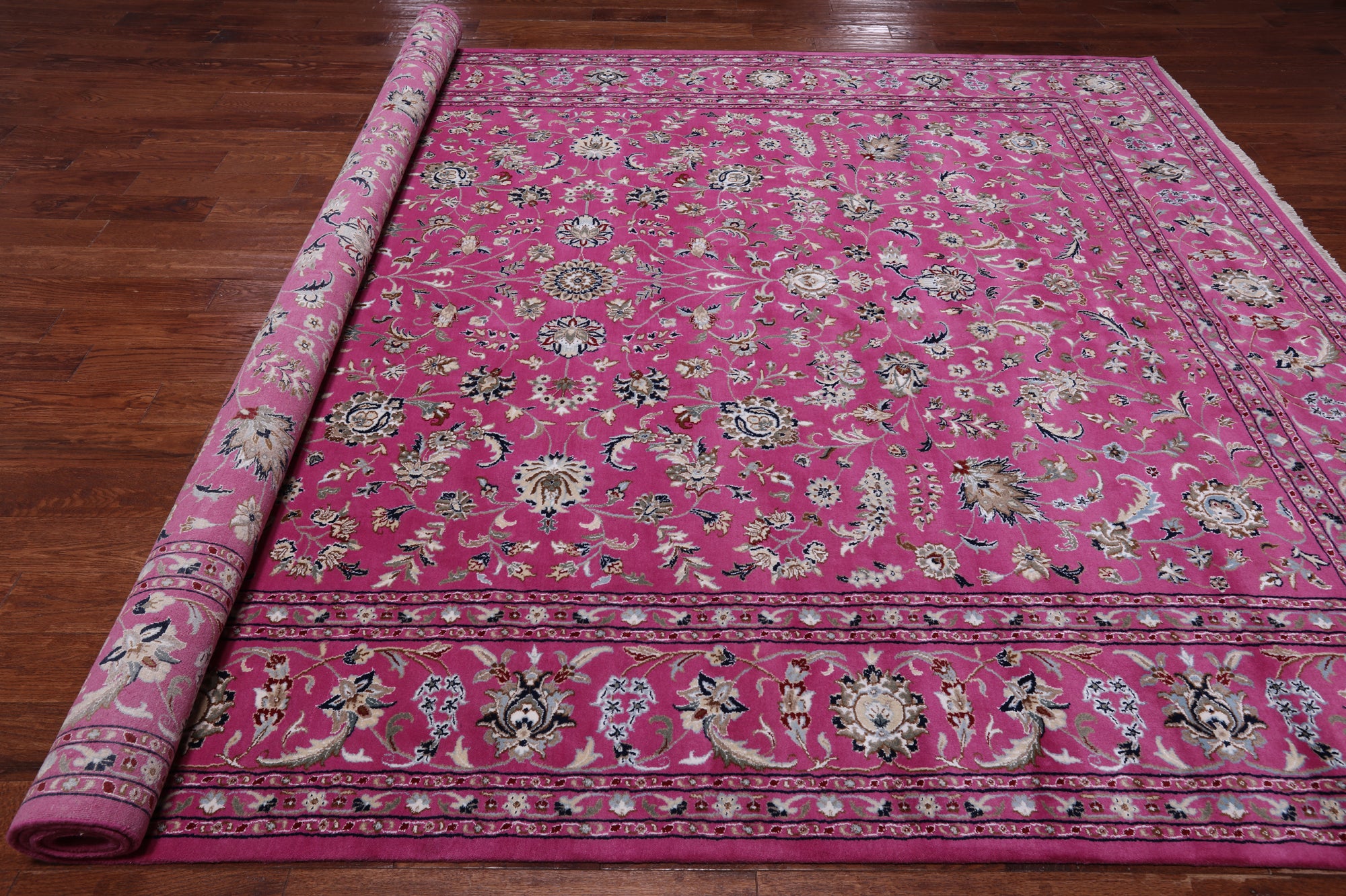 Pink Persian Nain Hand Knotted Wool & Silk Rug - 9' 1" X 12' 2"