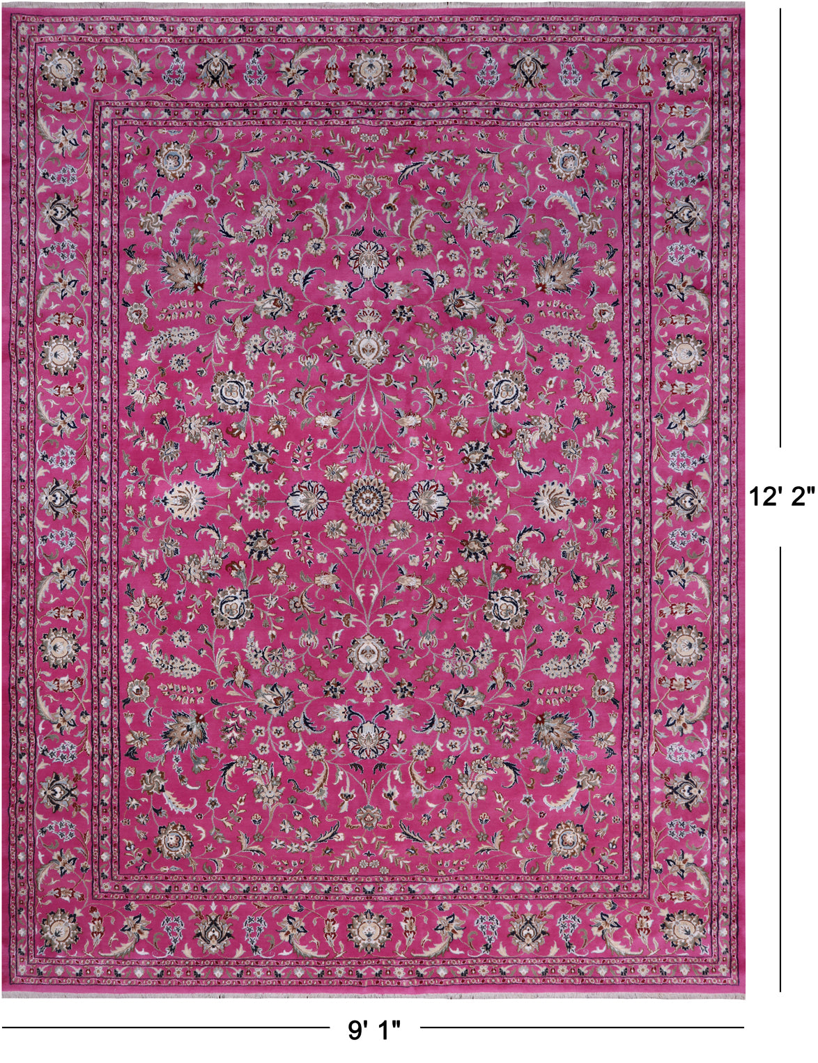 Pink Persian Nain Hand Knotted Wool & Silk Rug - 9' 1" X 12' 2"