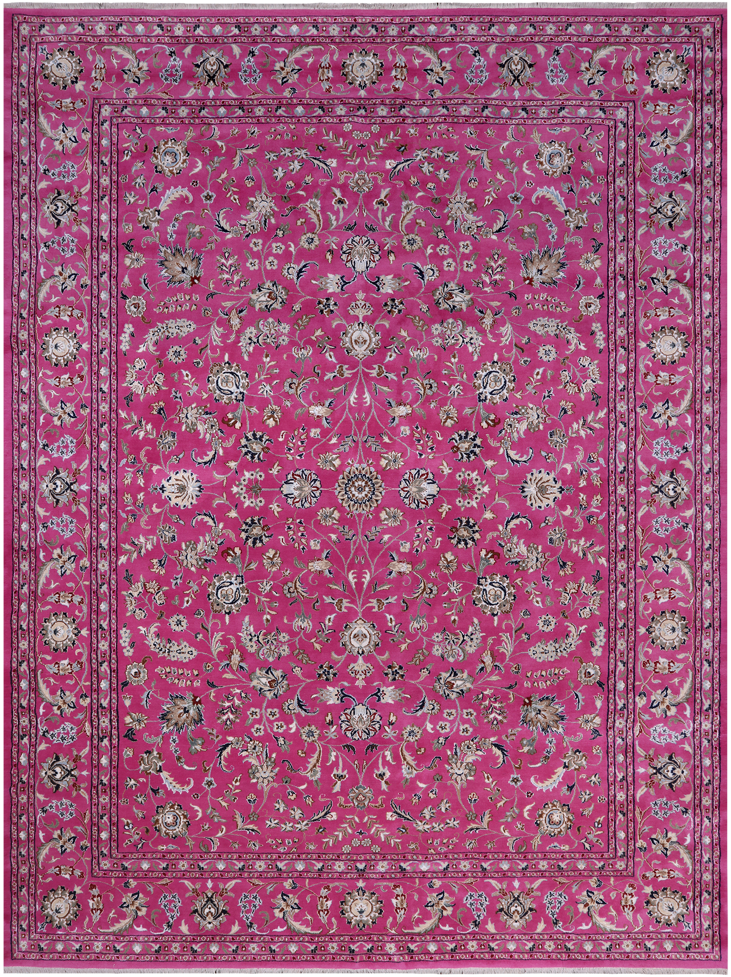 Pink Persian Nain Hand Knotted Wool & Silk Rug - 9' 1" X 12' 2"