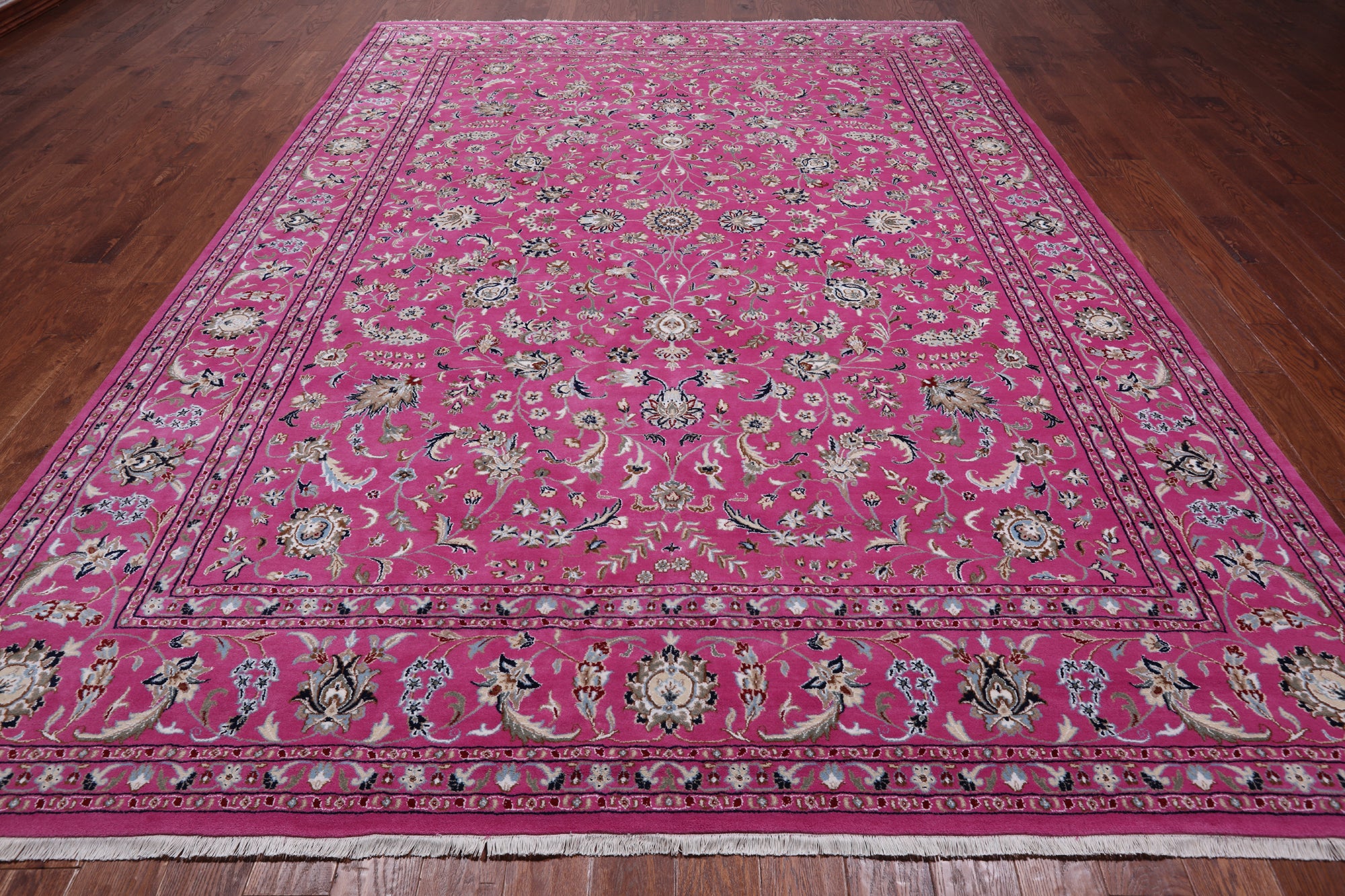 Pink Persian Nain Hand Knotted Wool & Silk Rug - 9' 1" X 12' 2"