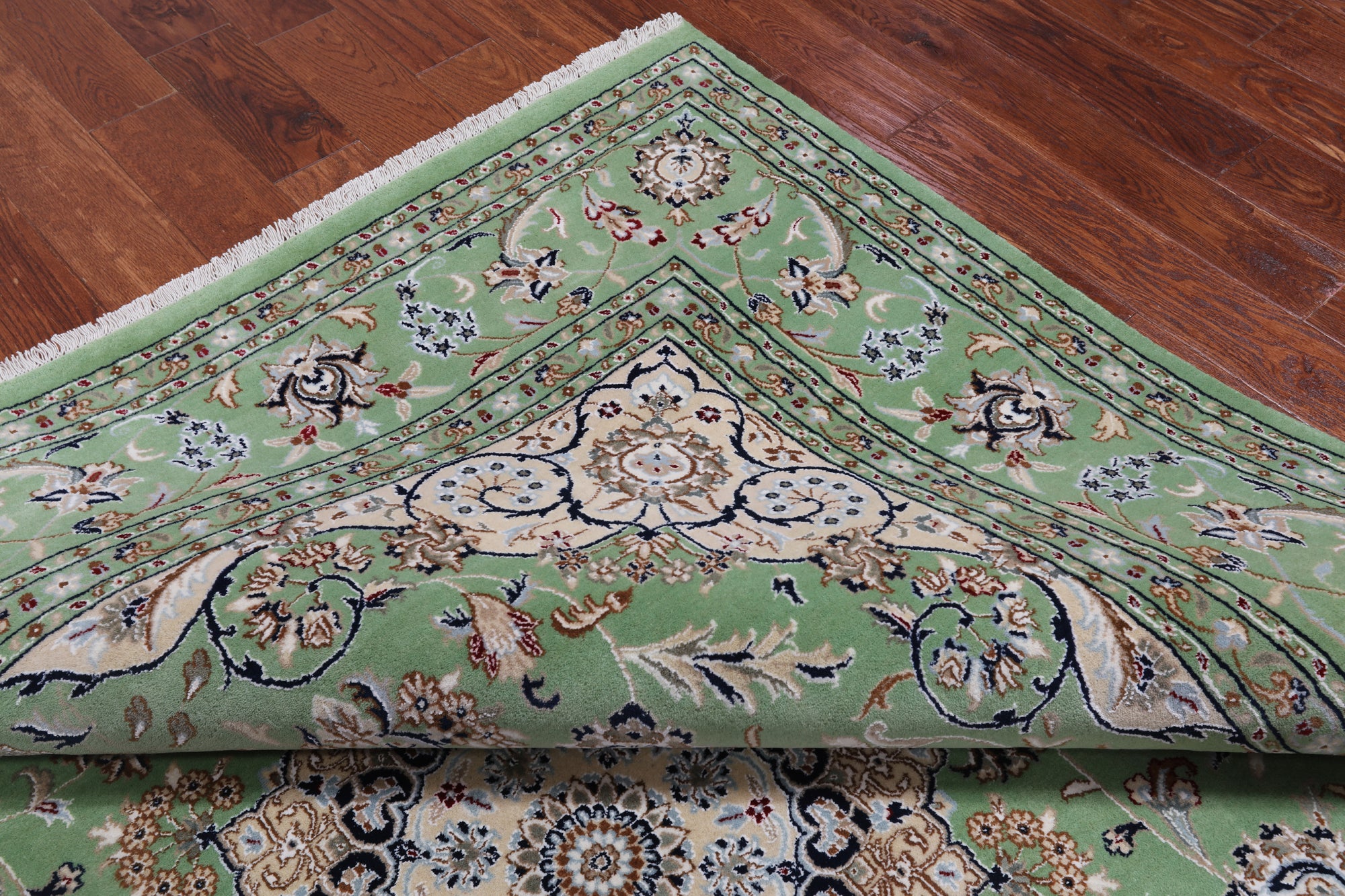 Green Square Persian Nain Hand Knotted Wool & Silk Rug - 8' 2" X 8' 2"