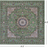 Green Square Persian Nain Hand Knotted Wool & Silk Rug - 8' 2" X 8' 2"