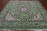 Green Square Persian Nain Hand Knotted Wool & Silk Rug - 8' 2" X 8' 2"