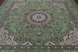 Green Square Persian Nain Hand Knotted Wool & Silk Rug - 8' 2" X 8' 2"