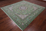 Green Square Persian Nain Hand Knotted Wool & Silk Rug - 8' 2" X 8' 2"