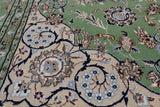 Green Square Persian Nain Hand Knotted Wool & Silk Rug - 8' 2" X 8' 2"