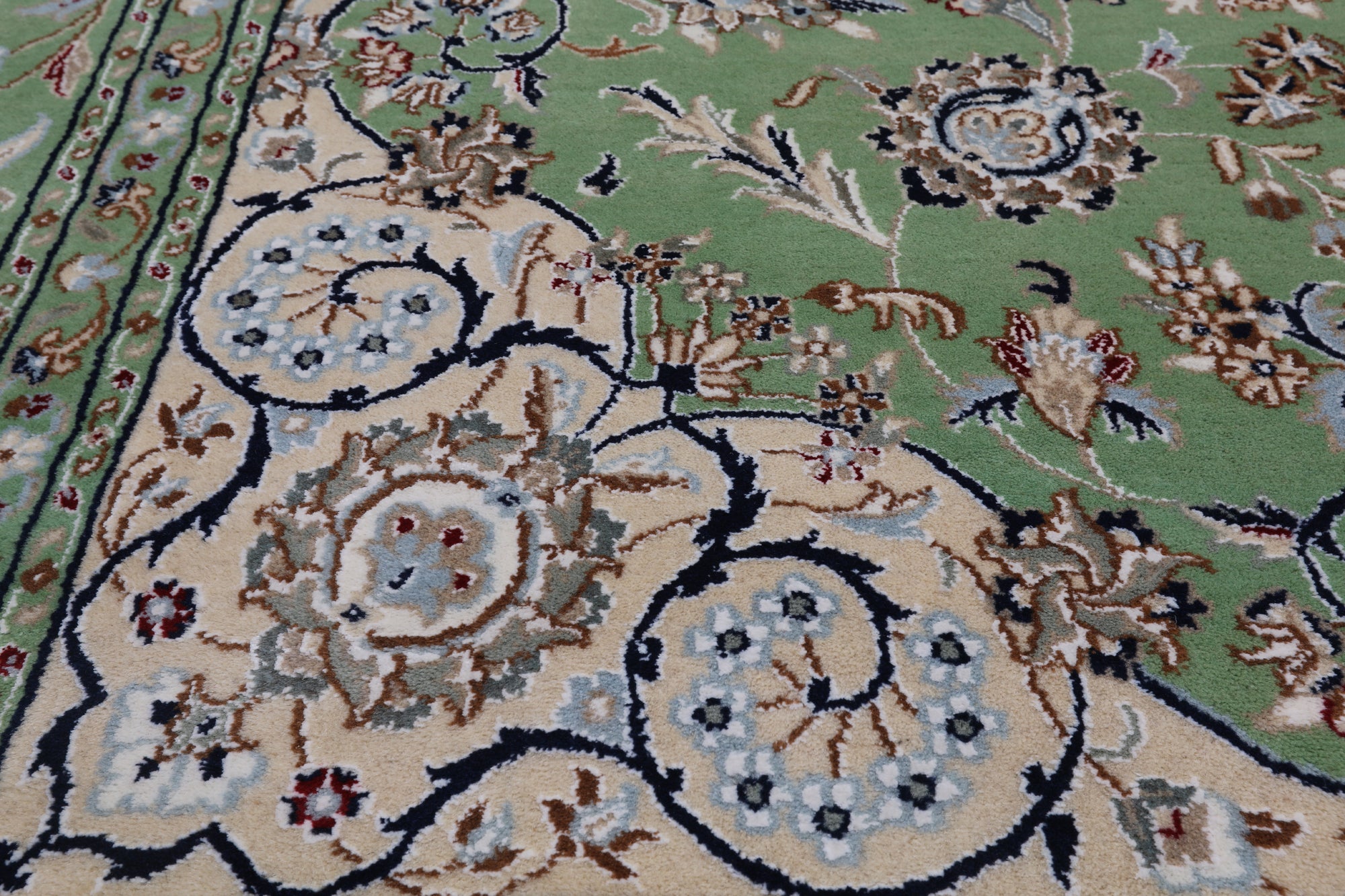 Green Square Persian Nain Hand Knotted Wool & Silk Rug - 8' 2" X 8' 2"