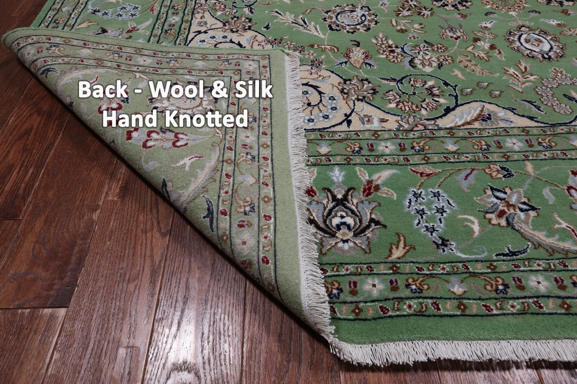Green Square Persian Nain Hand Knotted Wool & Silk Rug - 8' 2" X 8' 2"