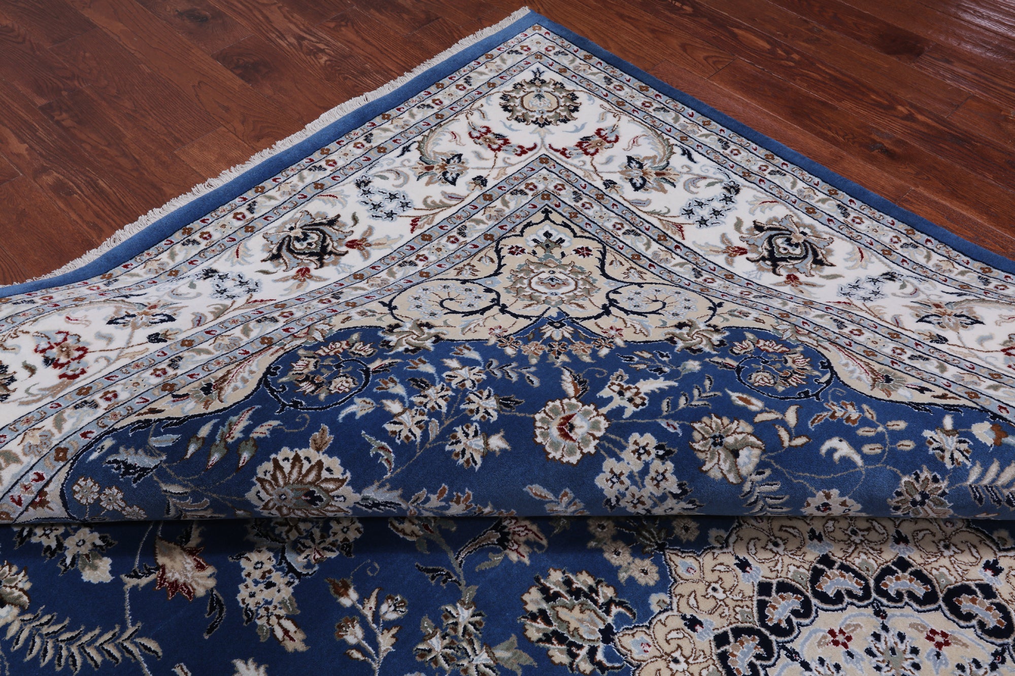 Blue Persian Nain Hand Knotted Wool & Silk Rug - 10' 3" X 14' 5"