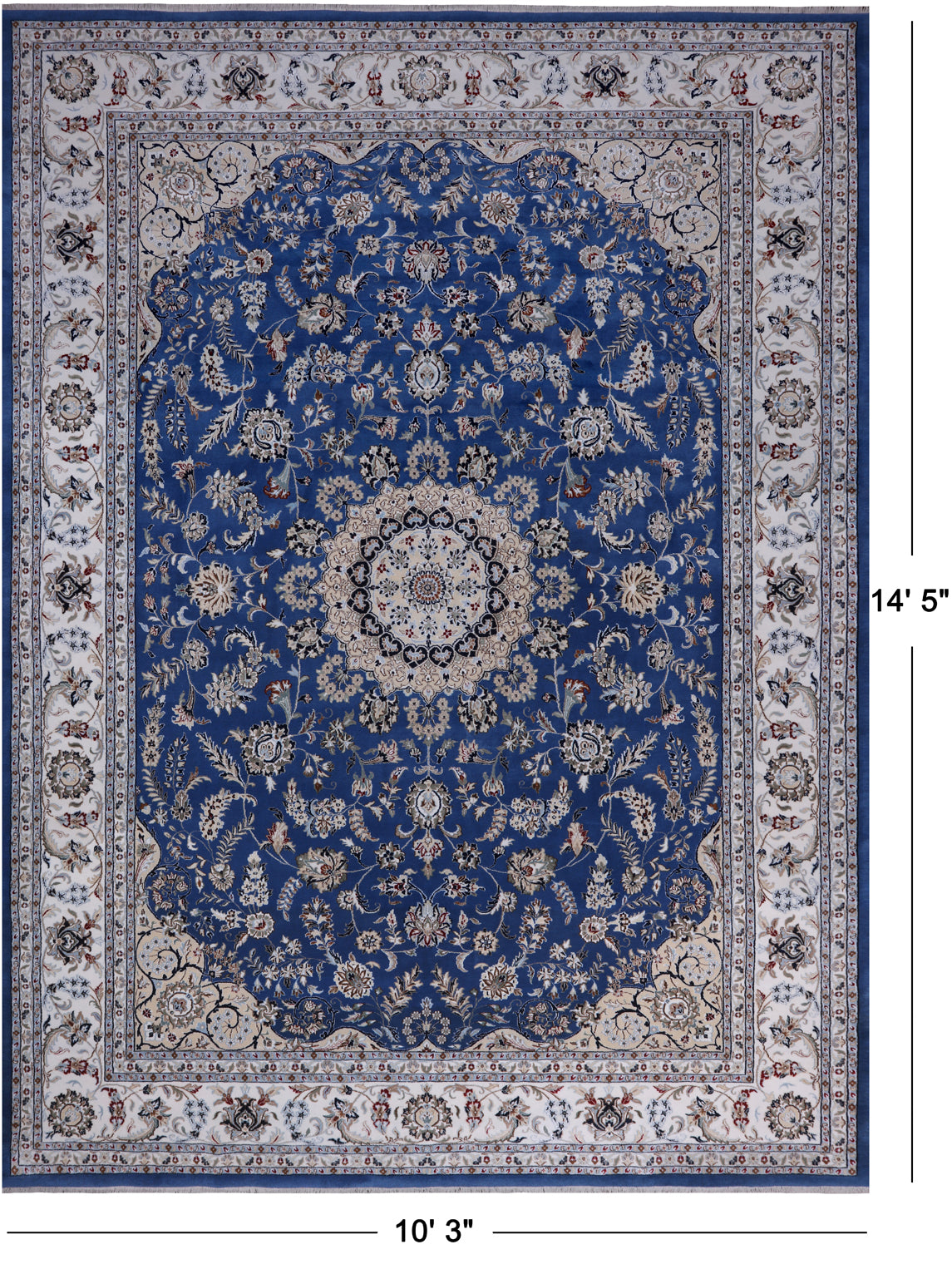 Blue Persian Nain Hand Knotted Wool & Silk Rug - 10' 3" X 14' 5"