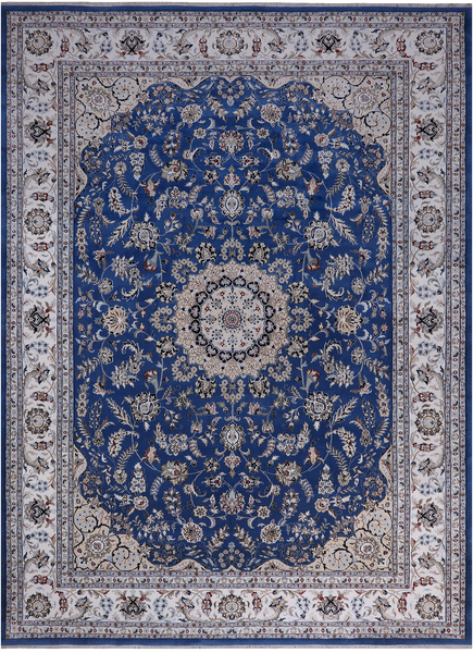 Blue Persian Nain Hand Knotted Wool & Silk Rug - 10' 3" X 14' 5"
