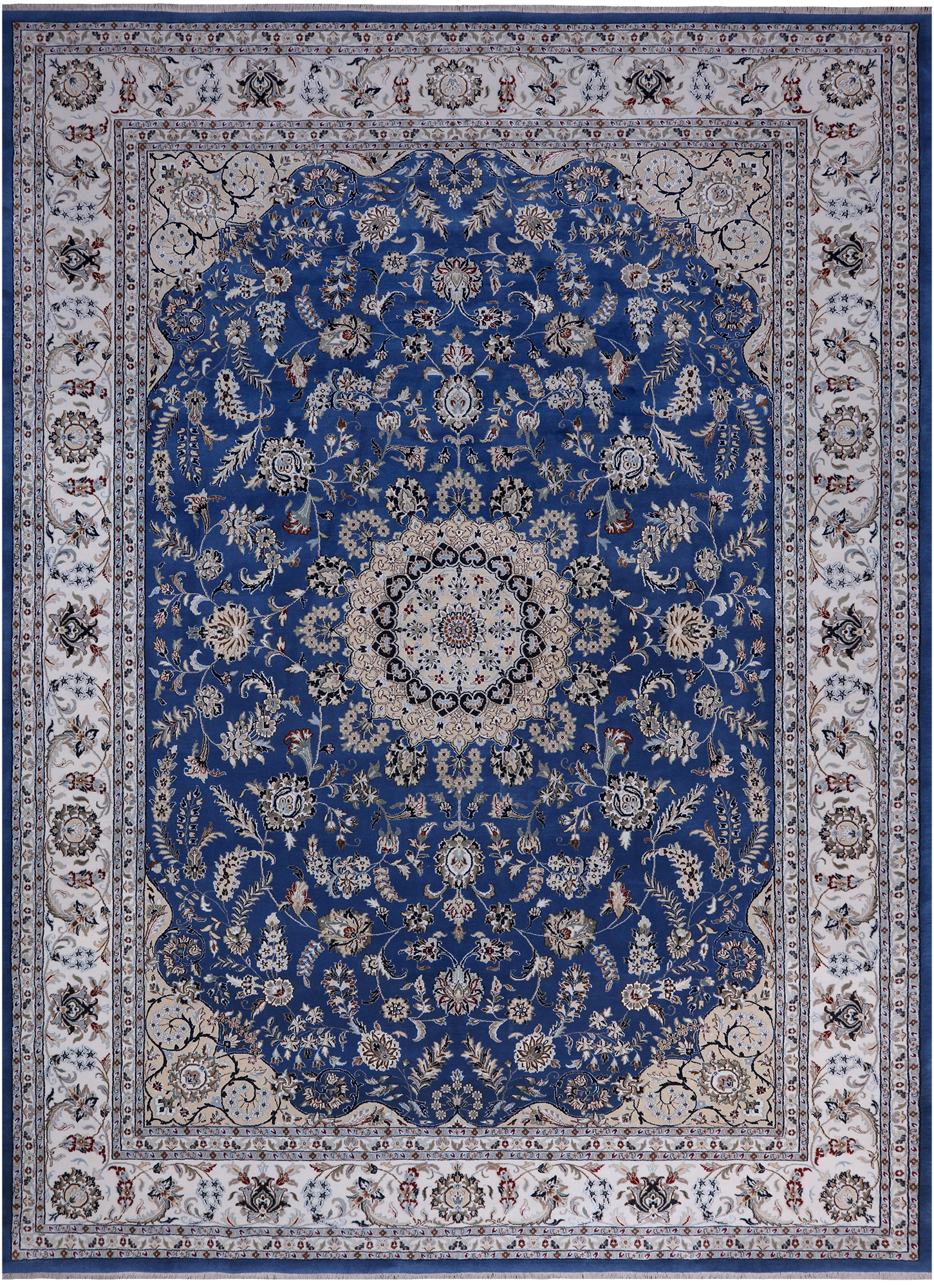 Blue Persian Nain Hand Knotted Wool & Silk Rug - 10' 3" X 14' 5"