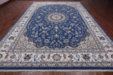 Blue Persian Nain Hand Knotted Wool & Silk Rug - 10' 3" X 14' 5"