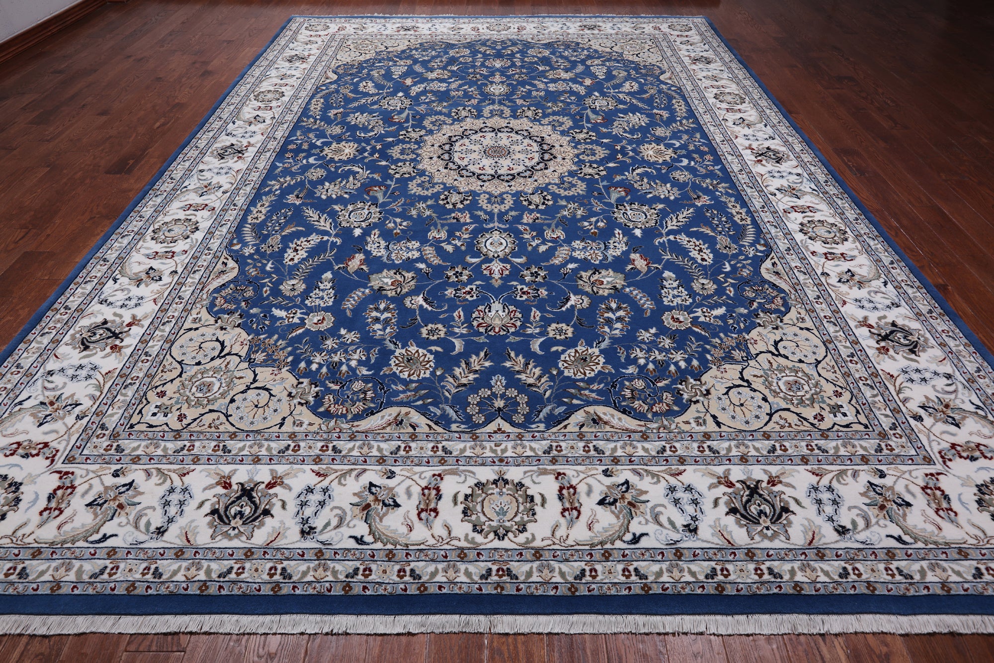 Blue Persian Nain Hand Knotted Wool & Silk Rug - 10' 3" X 14' 5"