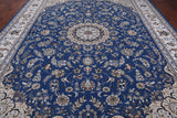 Blue Persian Nain Hand Knotted Wool & Silk Rug - 10' 3" X 14' 5"