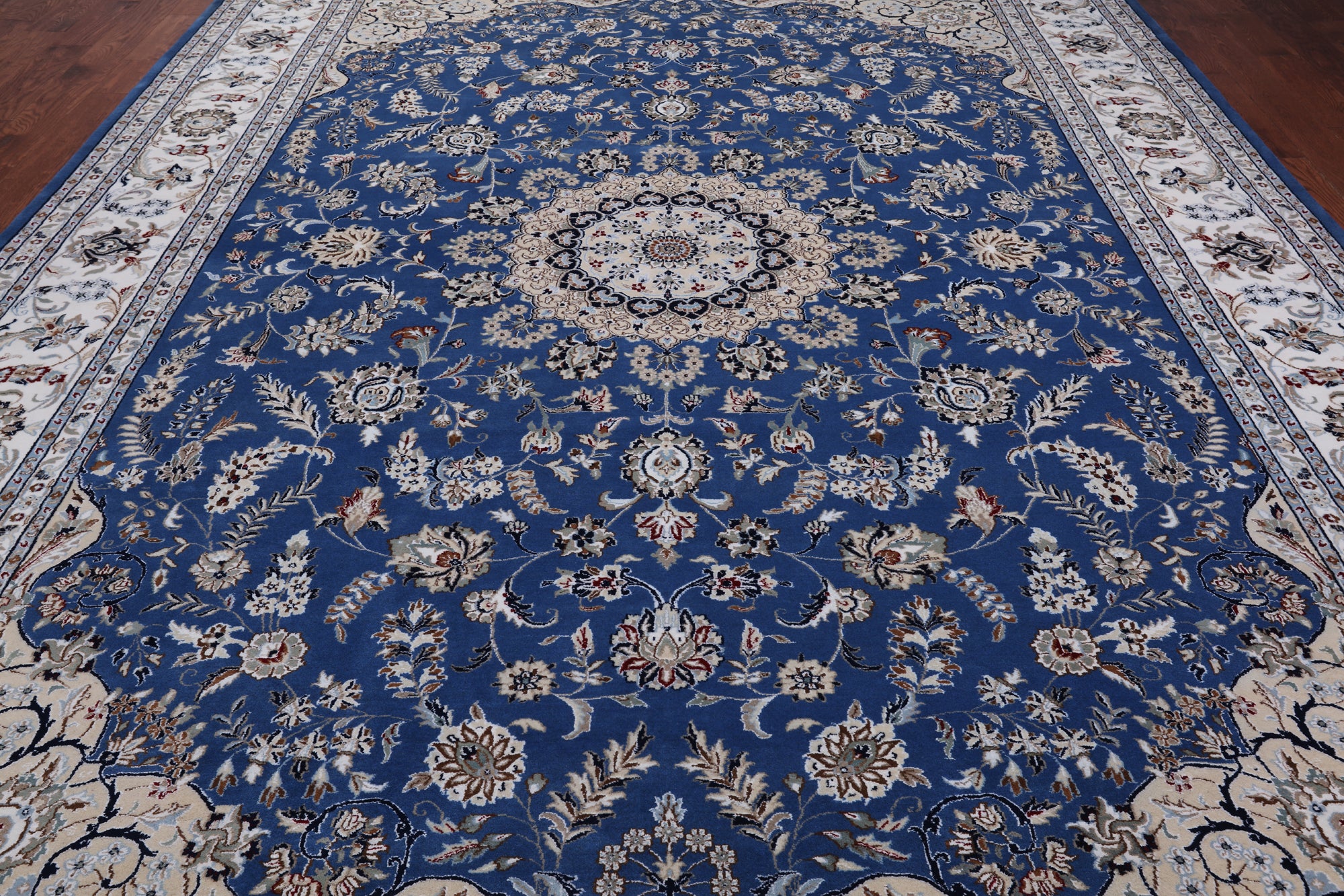 Blue Persian Nain Hand Knotted Wool & Silk Rug - 10' 3" X 14' 5"