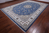 Blue Persian Nain Hand Knotted Wool & Silk Rug - 10' 3" X 14' 5"