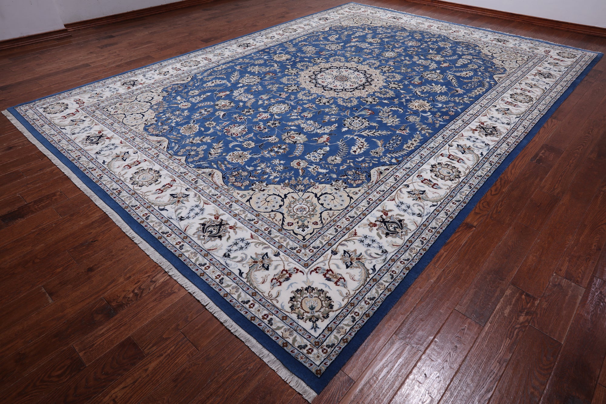 Blue Persian Nain Hand Knotted Wool & Silk Rug - 10' 3" X 14' 5"