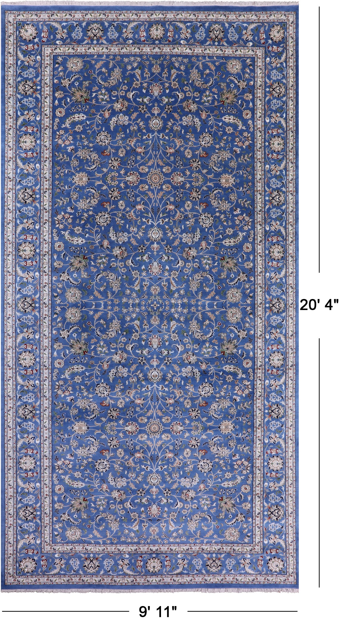 Blue Persian Nain Handmade Wool & Silk Rug - 9' 11" X 20' 4"