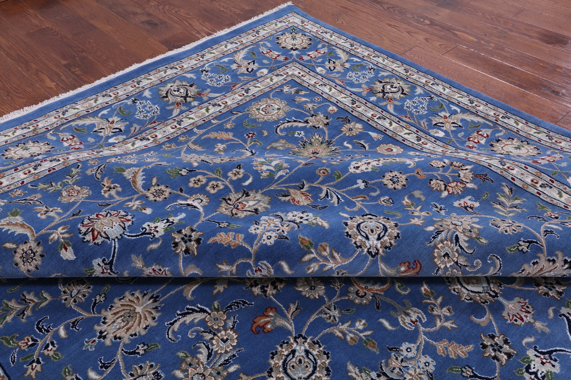 Blue Persian Nain Handmade Wool & Silk Rug - 9' 11" X 20' 4"