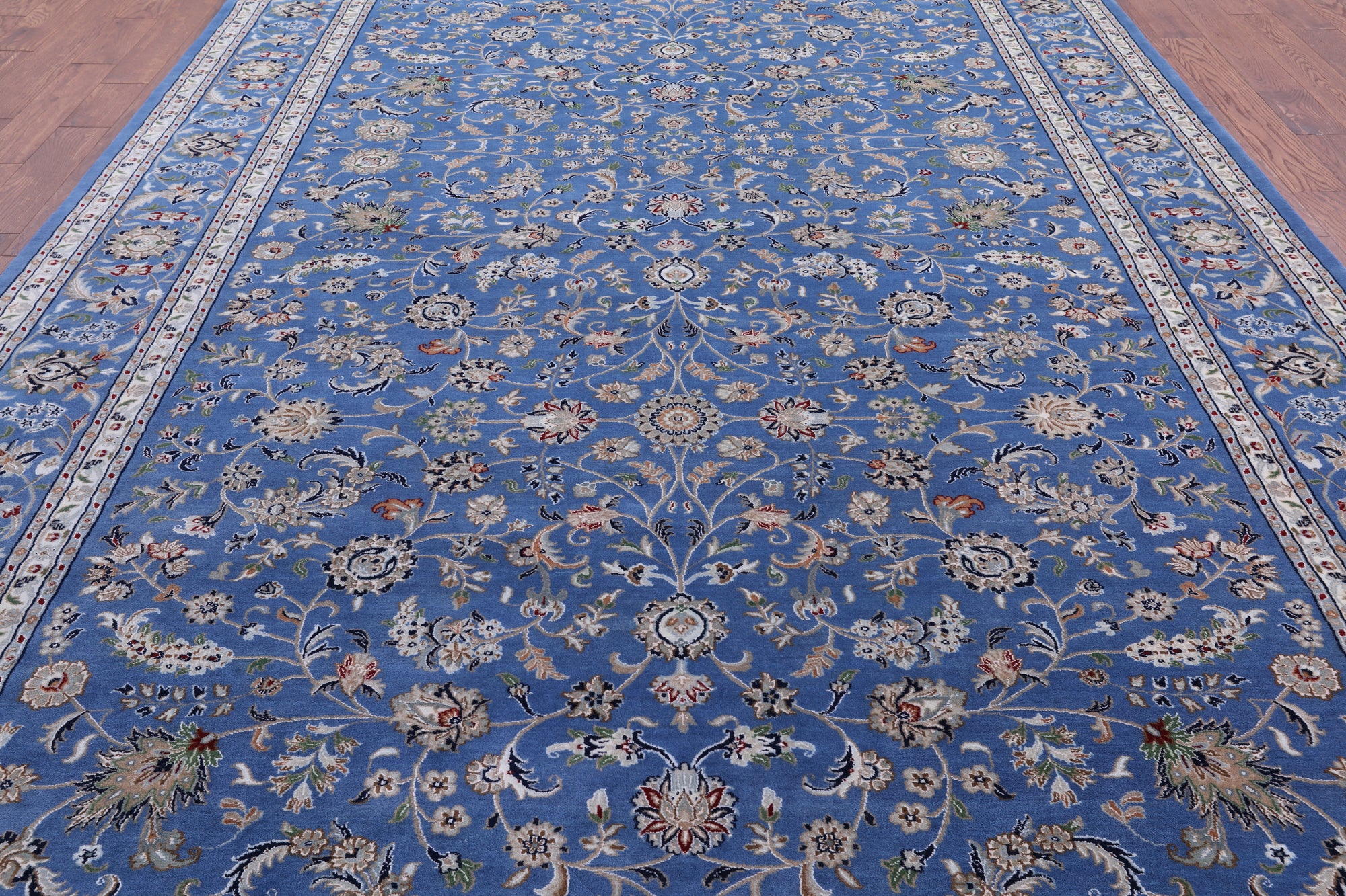 Blue Persian Nain Handmade Wool & Silk Rug - 9' 11" X 20' 4"