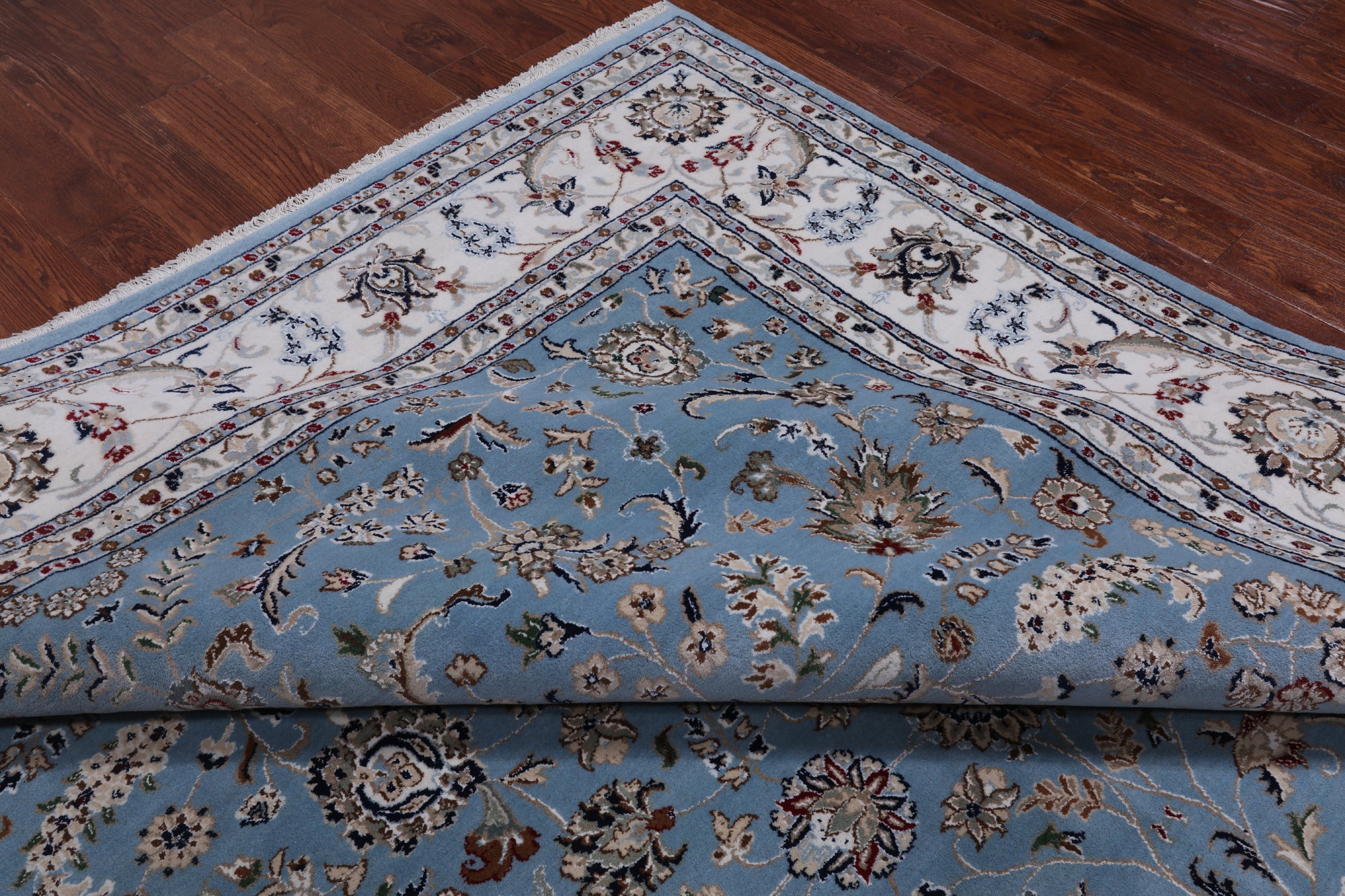 Blue Persian Nain Hand Knotted Wool & Silk Rug - 9' 0" X 12' 0"
